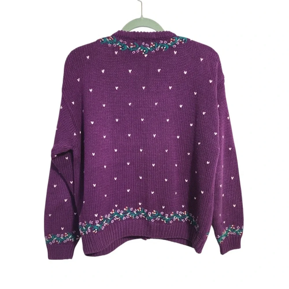 CAPE ISLE KNITTERS VTG Purple Floral Embroidered Cardigan Grandmacore‎ S